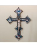 15th-Century Patinated Colored and Gold Ceramic Crucifix